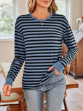 Striped Round Neck Long Sleeve T-Shirt - Trendsi - Flyclothing LLC