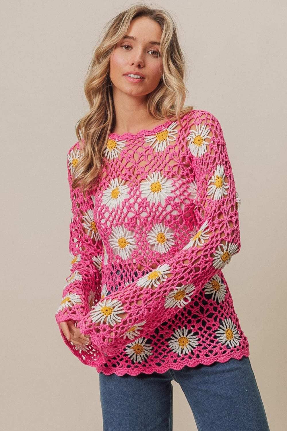 BiBi Floral Crochet Net Lace Cover Up - Trendsi - Flyclothing LLC