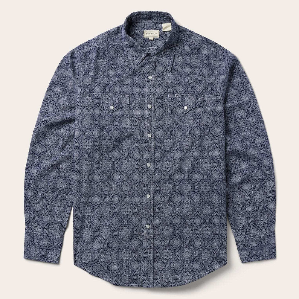 Stetson Blue Medallion Print Western Shirt - Stetson - Flyclothing LLC