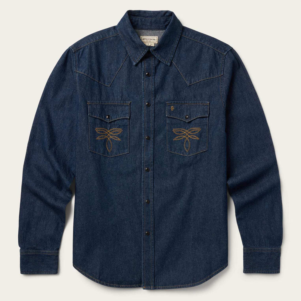 Stetson Boot Stitch Raw Denim Shirt - Stetson - Flyclothing LLC
