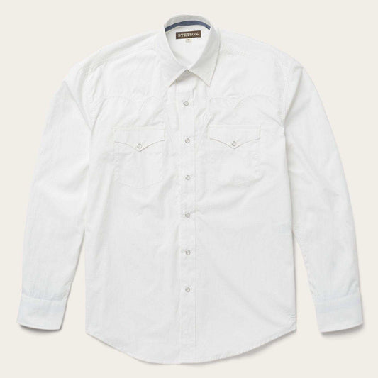 Stetson Classic Solid Snap Poplin Shirt In Optic White - Stetson - Flyclothing LLC