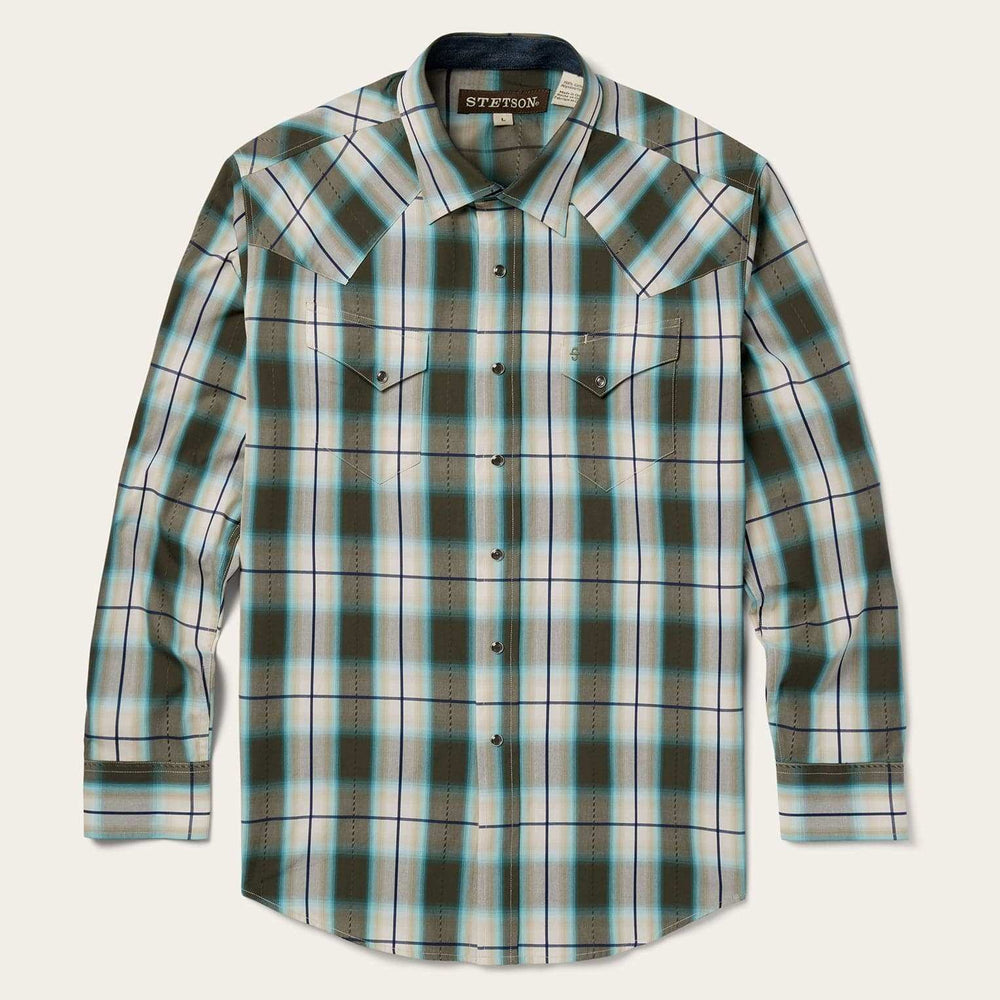 Stetson Olive Ombre Plaid Western Shirt - Stetson - Flyclothing LLC
