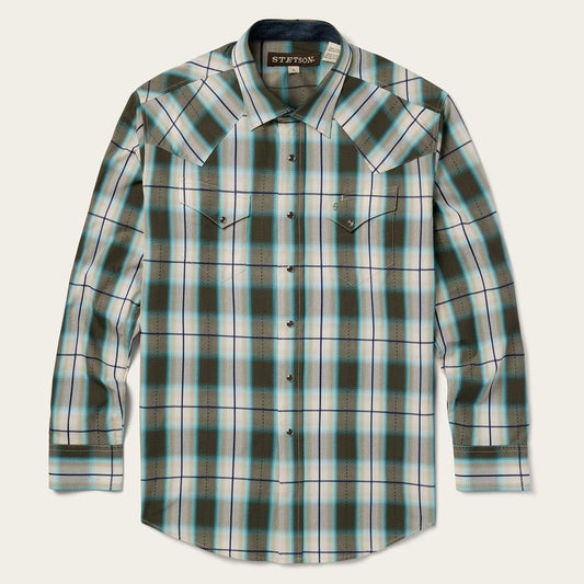 Stetson Olive Ombre Plaid Western Shirt - Stetson - Flyclothing LLC