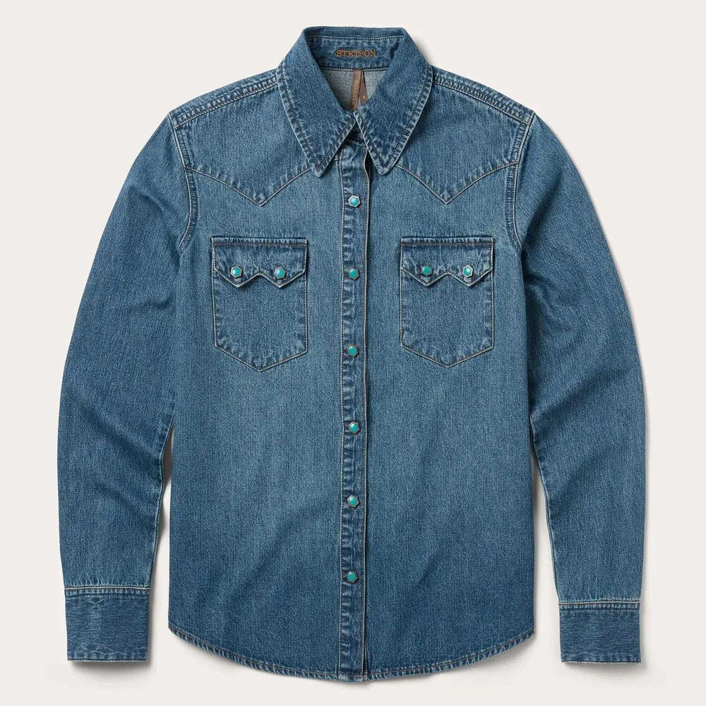 Stetson Turquoise Womens Snap Western Denim Shirt - Stetson - Flyclothing LLC