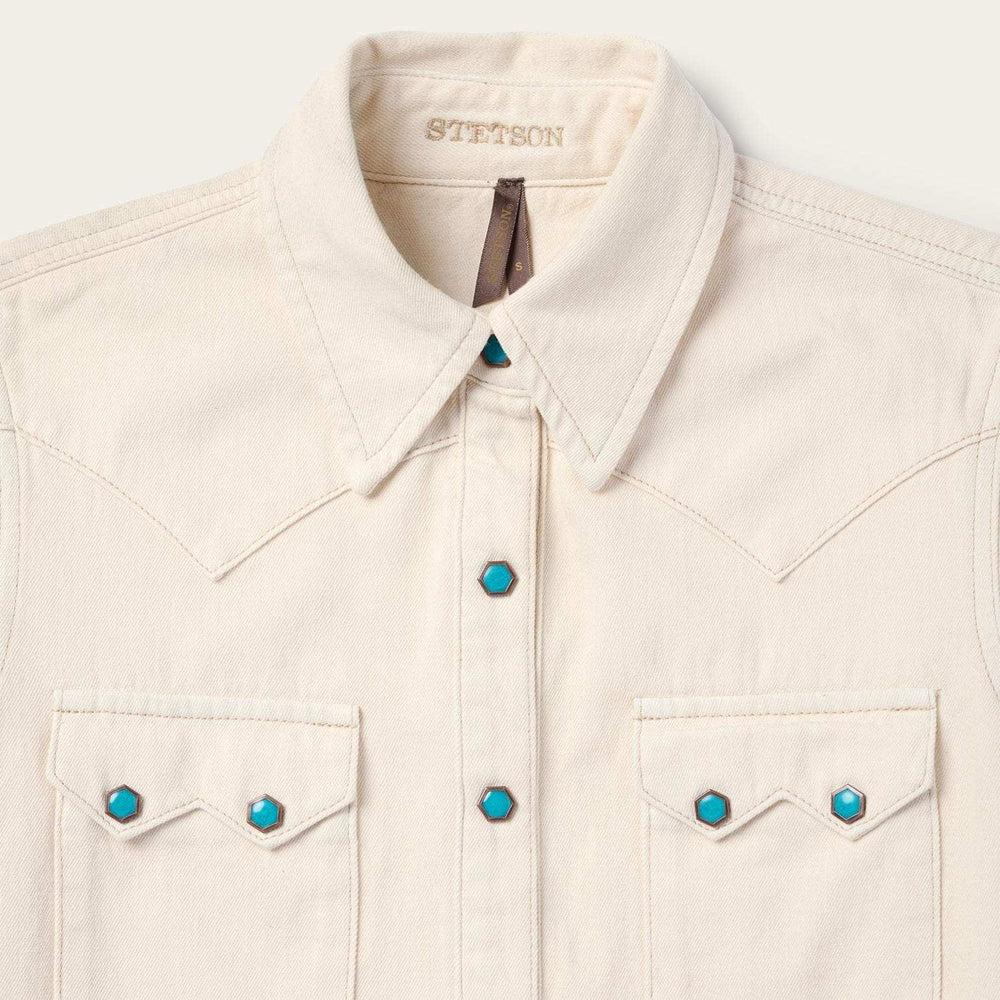 Stetson Turquoise Womens Snap Western Denim Shirt - Stetson - Flyclothing LLC