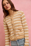 SO ME Stripe Long Sleeves Button Sweater Cardigan - Trendsi - Flyclothing LLC