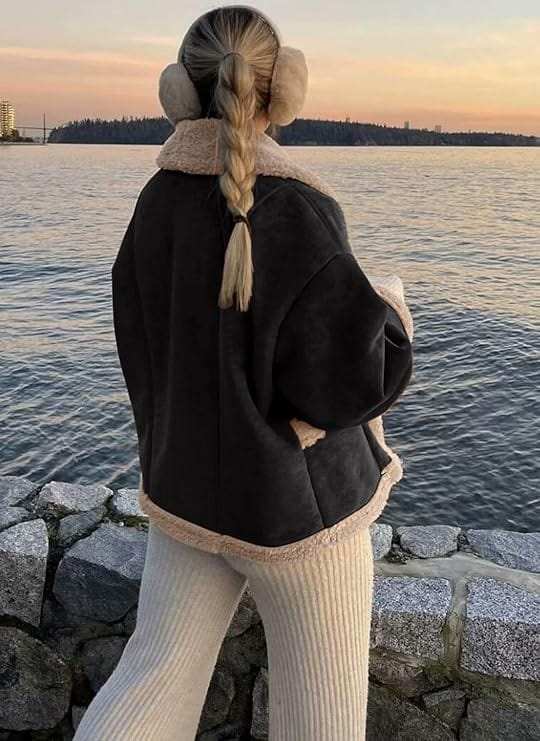 Fuzzy Collared Neck Long Sleeve Jacket - Trendsi - Flyclothing LLC