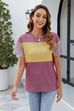 Color Block Round Neck Short Sleeve T-Shirt - Trendsi - Flyclothing LLC