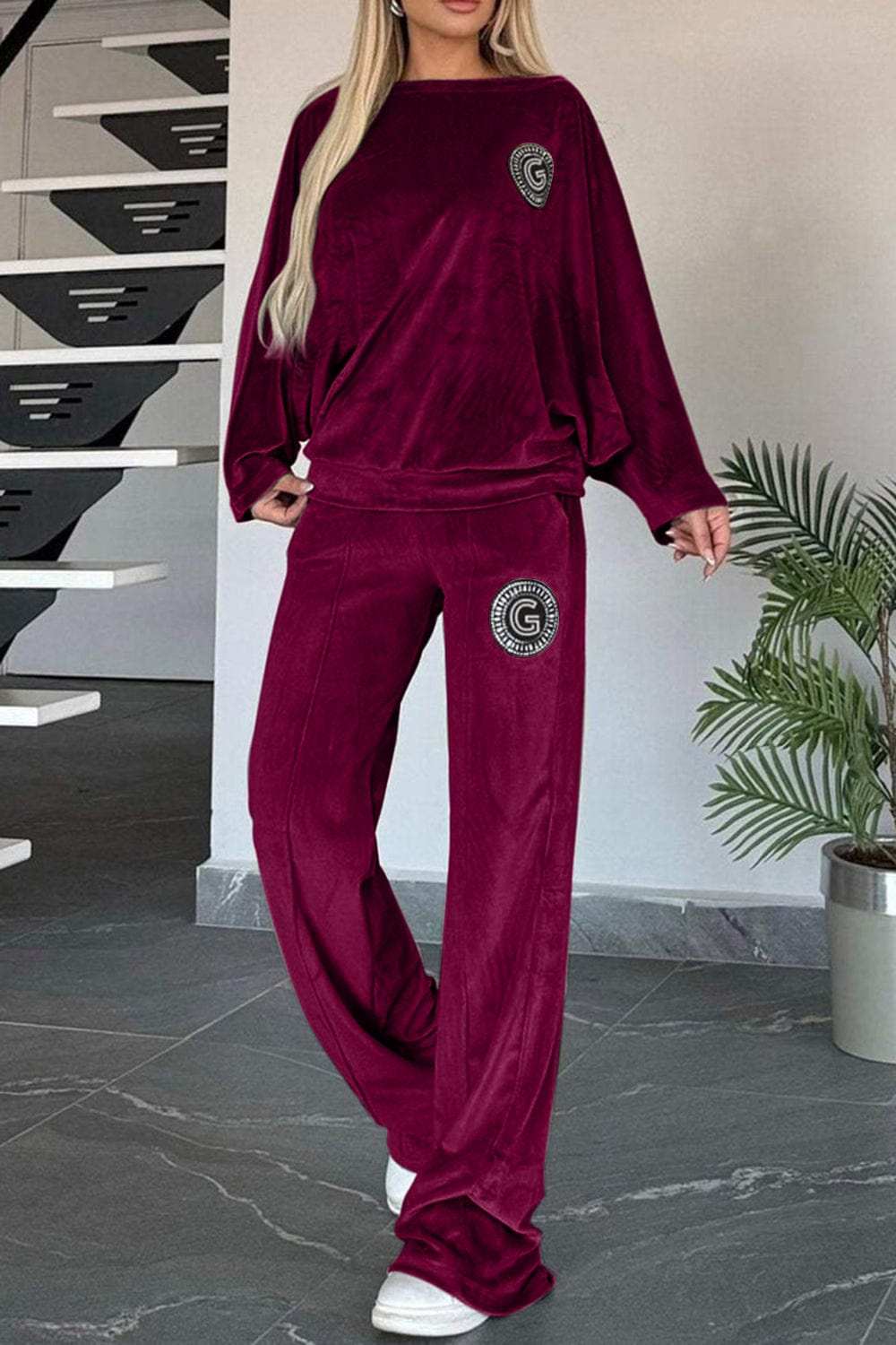 Full Size Boat Neck Long Sleeve Top and Pants Set - Trendsi - Flyclothing LLC