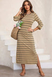 Slit Striped Round Neck Midi Dress - Trendsi - Flyclothing LLC