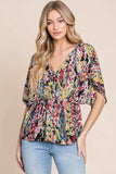 BOMBOM Printed Surplice Peplum Blouse - Trendsi - Flyclothing LLC