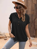 Half Button Hooded Short Sleeve Blouse - Trendsi - Flyclothing LLC