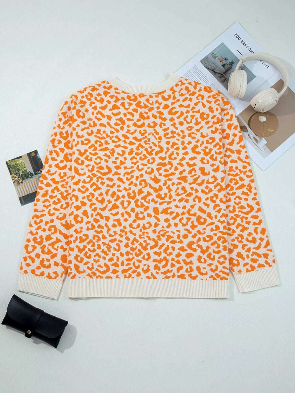 Leopard Drop Shoulder Chunky Knitted Cardigan - Trendsi - Flyclothing LLC