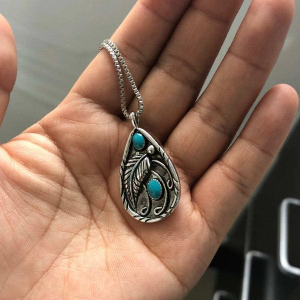 Alloy Artificial Turquoise Teardrop Pendant Necklace - Trendsi - Flyclothing LLC