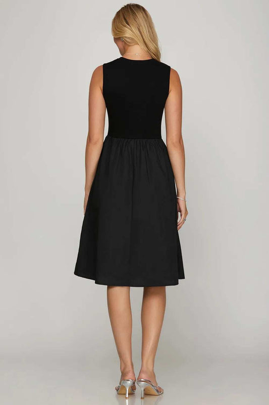 She + Sky Full Size Sleeveless Poplin Woven Midi Dress with Pockets Plus Size - Trendsi - Flyclothing LLC