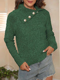 Asymmetric Collared Neck Long Sleeve Sweater - Trendsi - Flyclothing LLC