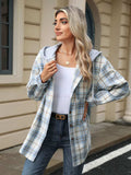 Drawstring Plaid Button Up Hooded Jacket - Trendsi - Flyclothing LLC