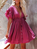 Drawstring Ruffled Half Sleeve Mini Dress - Trendsi - Flyclothing LLC