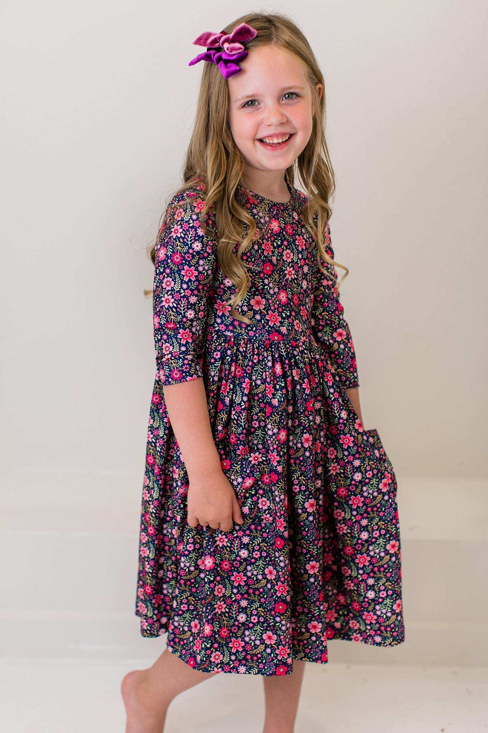 Flower Farm 3/4 Sleeve Pocket Twirl Dress - Mila & Rose ® - Flyclothing LLC