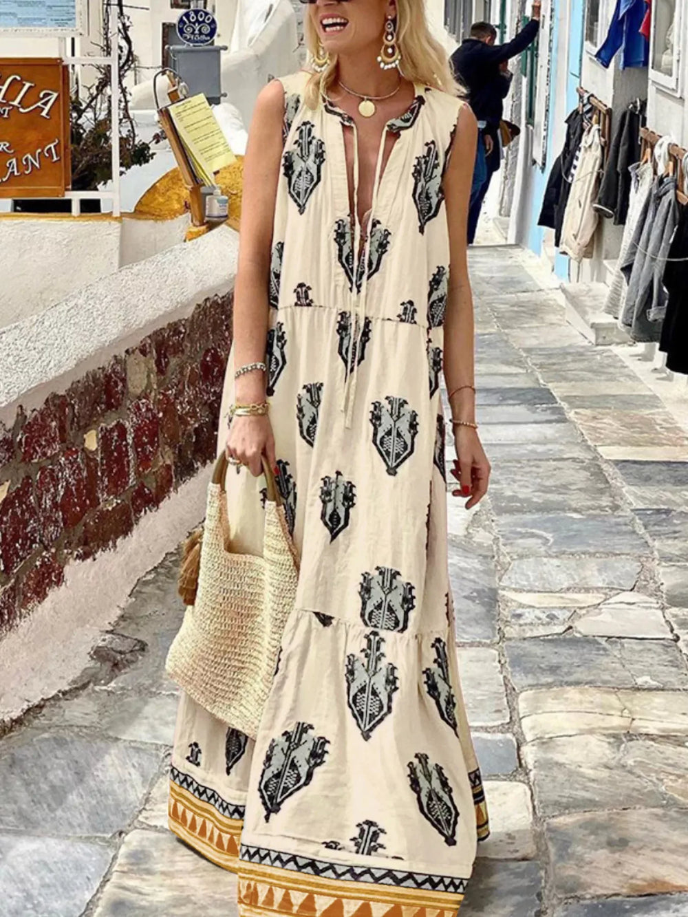 Printed Sleeveless Maxi Dress - Trendsi - Flyclothing LLC