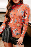 Printed Mock Neck Long Sleeve Bodysuit - Trendsi - Flyclothing LLC