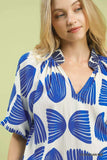 Umgee Shell Block Border Print Puff Sleeve Blouse - Trendsi - Flyclothing LLC