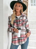 Meet You Outside Plaid Button Down Curved Hem Shacket - Trendsi - Flyclothing LLC