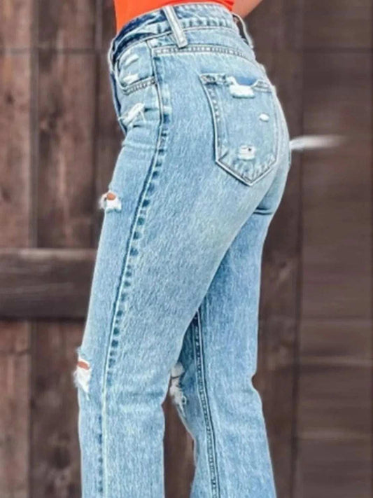 Distressed Slit Bootcut Jeans - Trendsi - Flyclothing LLC