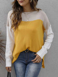 Color Block Round Neck Sweater - Trendsi - Flyclothing LLC