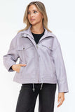 How Dare U Drawstring Hem PU Leather Zip Up Jacket - Trendsi - Flyclothing LLC