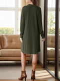 Notched Long Sleeve Mini Dress with Pockets - Trendsi - Flyclothing LLC