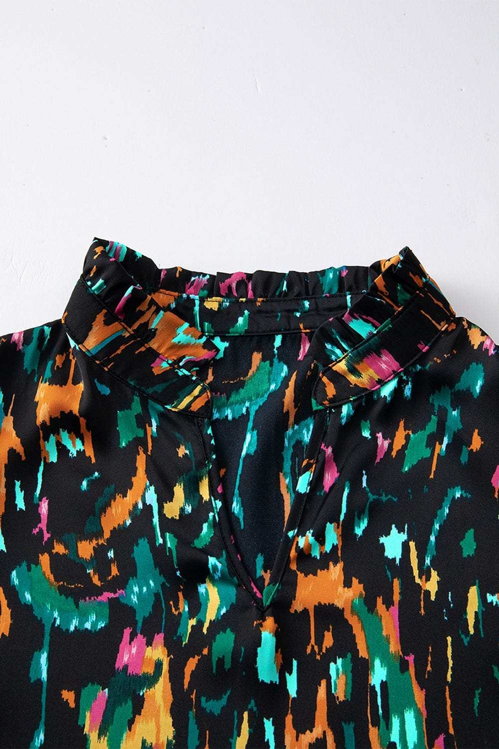 Abstract Print 3/4 Sleeve Ruffle Blouse - Trendsi - Flyclothing LLC