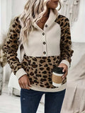 Leopard Half Button Long Sleeve Hoodie - Trendsi - Flyclothing LLC