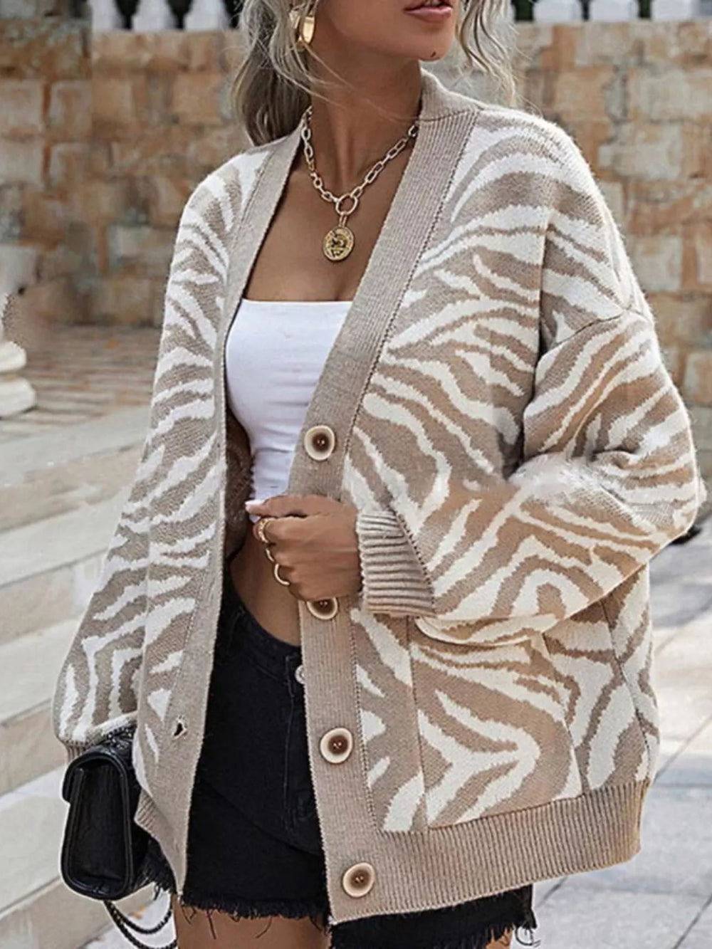 Zebra Print Button Up Cardigan - Trendsi - Flyclothing LLC