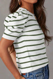 Striped Round Neck Puff Sleeve Knit Top - Trendsi - Flyclothing LLC