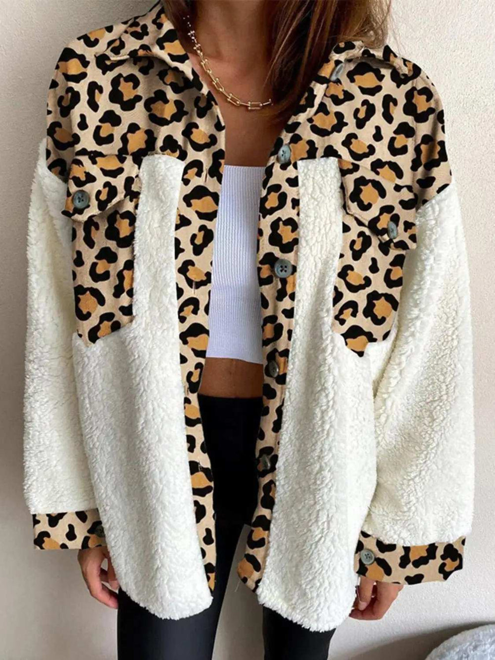 Fuzzy Button Up Long Sleeve Jacket - Trendsi - Flyclothing LLC