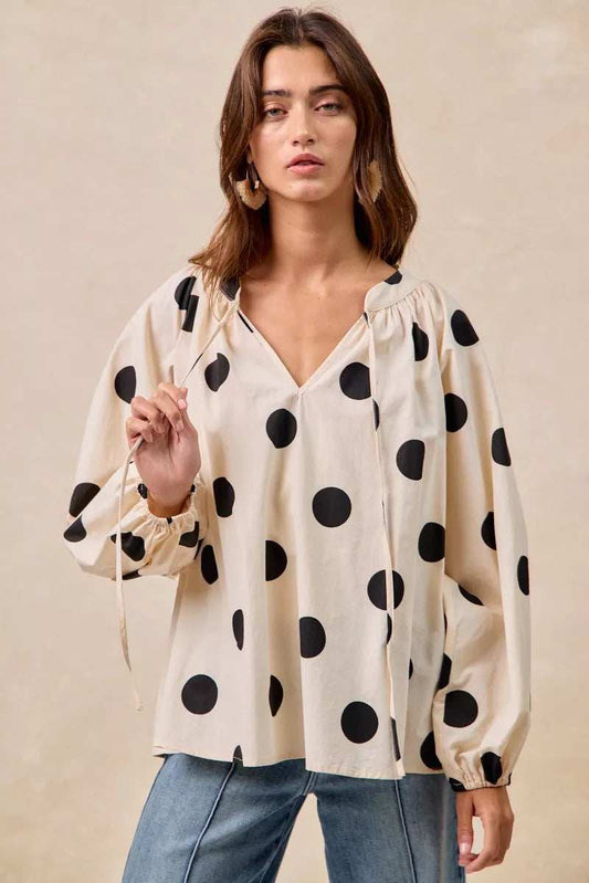 BiBi Polka Dot Exaggerated Balloon Sleeves Blouse - Trendsi - Flyclothing LLC