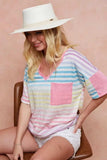 BiBi Rainbow Stripe Printed Triblend Knit Top - Trendsi - Flyclothing LLC