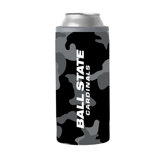 Ball State Black Camo 12oz Slim Can Coolie - Logo Brands - Flyclothing LLC