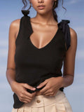 V-Neck Tie Shoulder Tank - Trendsi - Flyclothing LLC
