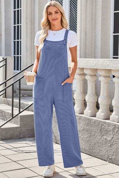 Lovelet Square Neck Wide Strap Overalls with Pockets - Trendsi - Flyclothing LLC