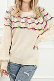 Openwork Wavy Striped Round Neck Sweater - Trendsi - Flyclothing LLC