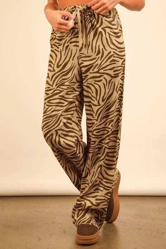 VERY J Animal Print Linen Wide Leg Pants - Trendsi - Flyclothing LLC