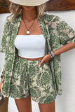Printed Open Front Top and Shorts Set - Trendsi - Flyclothing LLC