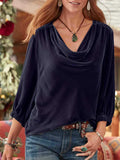Cowl Neck Three-Quarter Sleeve Top - Trendsi - Flyclothing LLC