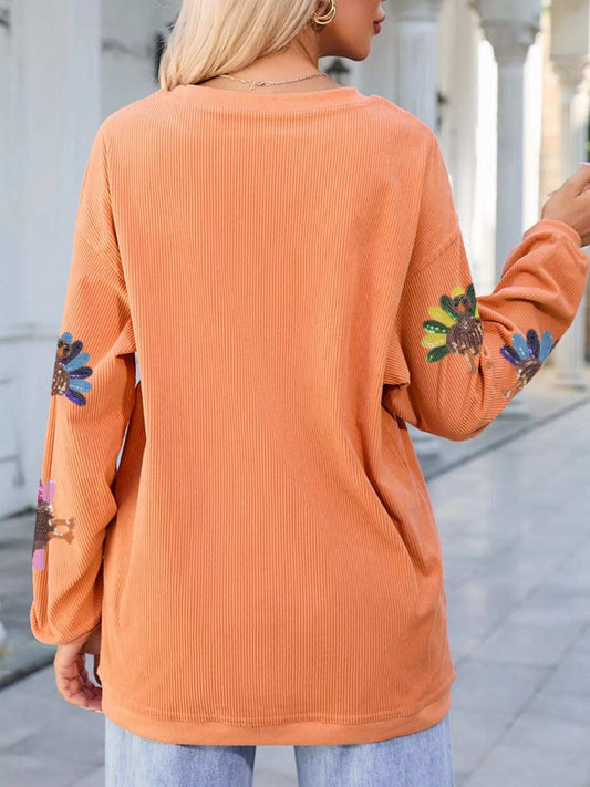 Turkey Graphic Corded Baggy Sweatshirt - Trendsi - Flyclothing LLC