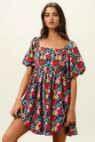 BiBi Floral Print Puff Square Neck Dress - Trendsi - Flyclothing LLC