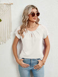 Lace Detail Round Neck Short Sleeve T-Shirt - Trendsi - Flyclothing LLC