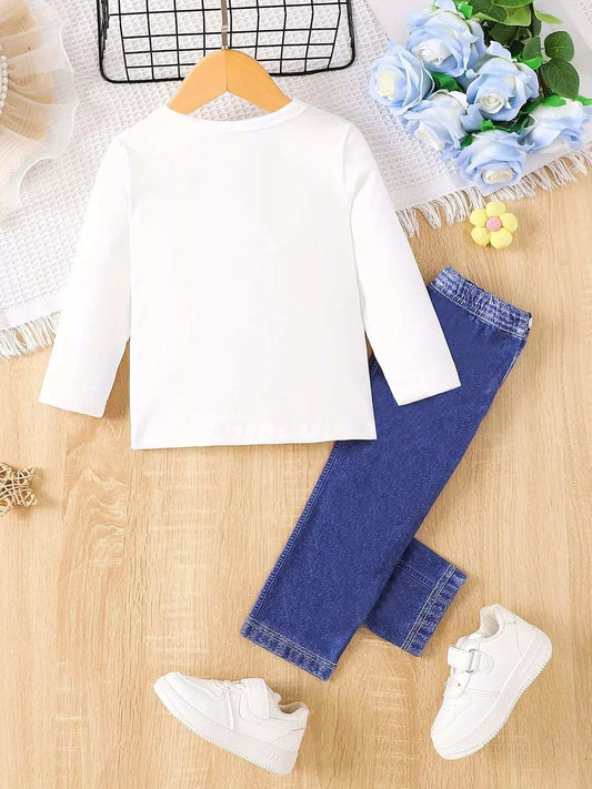Children's Cartoon Girl Long Sleeve Top & Jeans Set - Trendsi - Flyclothing LLC