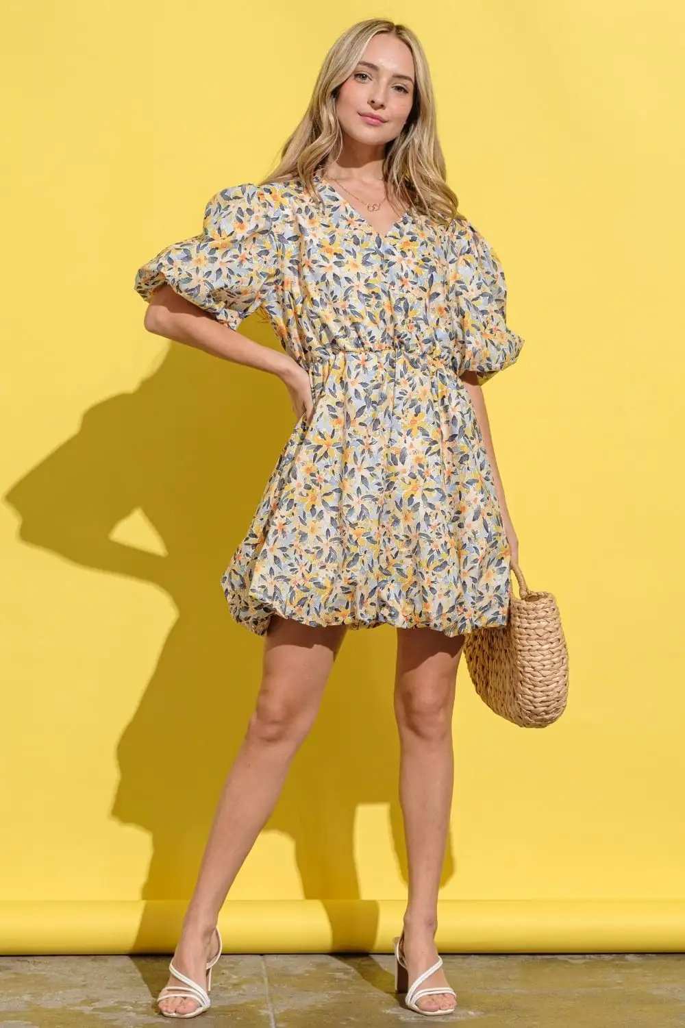 And The Why Full Size Floral Surplice Puff Sleeve Dress - Trendsi - Flyclothing LLC